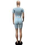 Solid Color Deep-V Bandage Crop Top with Shorts Whorl Two Piece Sets XT-8203