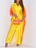 Gradient Color V-neck Batwing Sleeves Loose Split Maxi Dress ANDI-1540