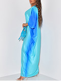 Gradient Color V-neck Batwing Sleeves Loose Split Maxi Dress ANDI-1540