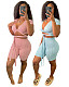 Solid Color Deep-V Bandage Crop Top with Shorts Whorl Two Piece Sets XT-8203