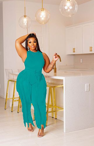 Tank Top and Tassel Side Straight Pants 2 Piece Set ZAND-31230
