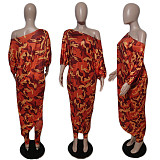 Fashion Printed Oblique Shoulder Large Size 4XL Pants Sets Two Pieces XT-8899