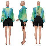 Trendy Print Batwing Sleeves Chiffon Tops YF-10512
