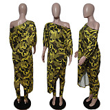 Fashion Printed Oblique Shoulder Large Size 4XL Pants Sets Two Pieces XT-8899