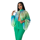 Trendy Print Batwing Sleeves Chiffon Tops YF-10512