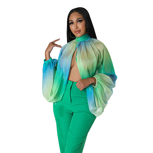 Trendy Print Batwing Sleeves Chiffon Tops YF-10512