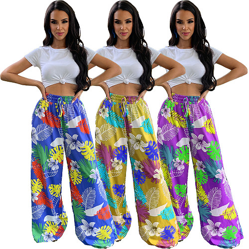 Trendy Prints Women Pockets Wide-leg Pants MUX-6127