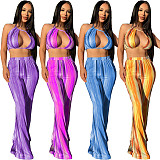 Tie Dye Halter Crop Top and Flared Pants Matching Suit ZAND-31209