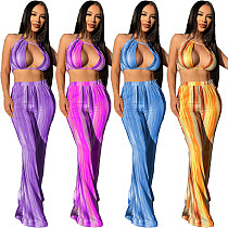 Tie Dye Halter Crop Top and Flared Pants Matching Suit ZAND-31209