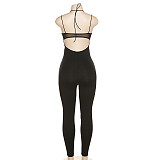 Black Hollow Out Halter Backless High Waist Jumpsuits SXE-28380