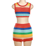 Colorful Knitted Crop Vest with High Waist Mini Skirts 2 Pieces Set SXE-31549