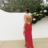 Sexy Ladies Straps Backless Hollow Out Split Length Dresses MS-1830