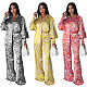 Trendy Ladies Silk Print Long Sleeves Wide-leg Pants Sets Two Pieces YF-10568