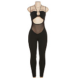 Black Hollow Out Halter Backless High Waist Jumpsuits SXE-28380