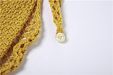 Yellow Knitted Hollow Out Backless High Waist Casual Rompers SXE-29052