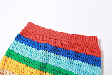 Colorful Knitted Crop Vest with High Waist Mini Skirts 2 Pieces Set SXE-31549