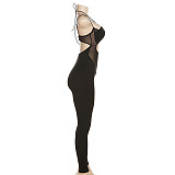Black Hollow Out Halter Backless High Waist Jumpsuits SXE-28380