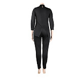 Solid Color High Neck Split Tops And Bodycon Pants 2 Pieces Suits SH-390522