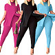Solid Color High Neck Split Tops And Bodycon Pants 2 Pieces Suits SH-390522