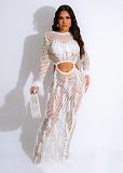 Solid Color Knitted Hollow Out Tassel Beach Long Dress TR-1275