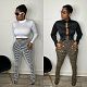 Women Knitted Stripes High Waist Tight Long Pants WSM-5343