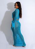 Solid Color Knitted Hollow Out Tassel Beach Long Dress TR-1275