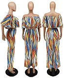 Summer Print Slash Neck Crop Tops Wide Leg Pants Suit WSM-5344