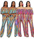 Summer Print Slash Neck Crop Tops Wide Leg Pants Suit WSM-5344