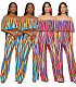Summer Print Slash Neck Crop Tops Wide Leg Pants Suit WSM-5344