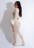Solid Color Knitted Hollow Out Tassel Beach Long Dress TR-1275