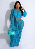 Solid Color Knitted Hollow Out Tassel Beach Long Dress TR-1275