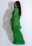Solid Color Knitted Hollow Out Tassel Beach Long Dress TR-1275