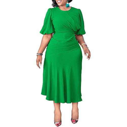 Solid Color Round Neck Elegant Large Size Dress MK-3170