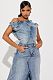 Retro Denim Split Long Skirts 2 Pieces Sets MEM-88506
