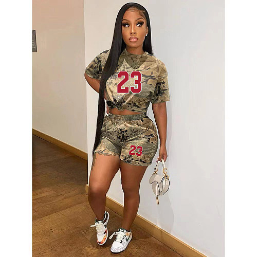 Trendy Camouflage Print Women Shorts 2 Pieces Sets OQ-0199