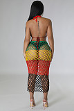 Sexy Halter Backless Woven Patchwork Beach Dress OSM-4393
