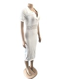 Women Knitted Polo Collar Hollow Out Slim Maxi Dress OSM-4391