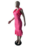 Rose Red Stringy Selvedge Sleeveless  Slim Fishtail Maxi Dress MK-3180