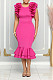 Rose Red Stringy Selvedge Sleeveless  Slim Fishtail Maxi Dress MK-3180