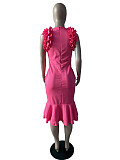 Rose Red Stringy Selvedge Sleeveless  Slim Fishtail Maxi Dress MK-3180