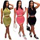 Women Knitted Sleeveless Crop Top with Short Skirts 2 Pieces Set OSM-4394