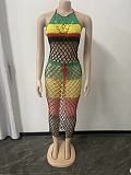 Sexy Halter Backless Woven Patchwork Beach Dress OSM-4393