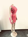 Women Knitted Sleeveless Crop Top with Short Skirts 2 Pieces Set OSM-4394