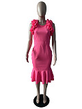 Rose Red Stringy Selvedge Sleeveless  Slim Fishtail Maxi Dress MK-3180