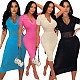 Women Knitted Polo Collar Hollow Out Slim Maxi Dress OSM-4391