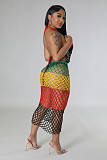 Sexy Halter Backless Woven Patchwork Beach Dress OSM-4393