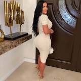 Women Knitted Polo Collar Hollow Out Slim Maxi Dress OSM-4391