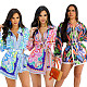 Fashion Print Long Sleeve Blouse with Irregular Shorts 2 Pieces Set RC-3158