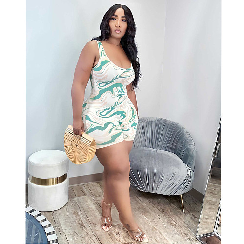 Trendy Print Sleeveless Large Size Rompers GT-9126
