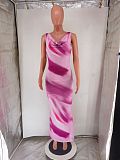 Elegant Ladies Print V-neck Sleeveless Long Party Dresses RC-3174